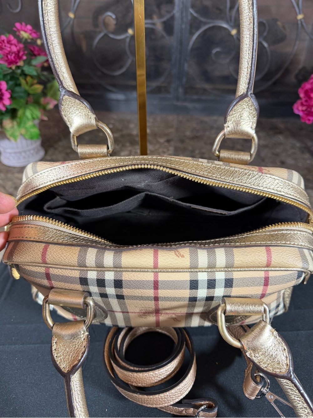 Gold Plaid Small Satchel Crossbody Bag - Picture 6 of 7